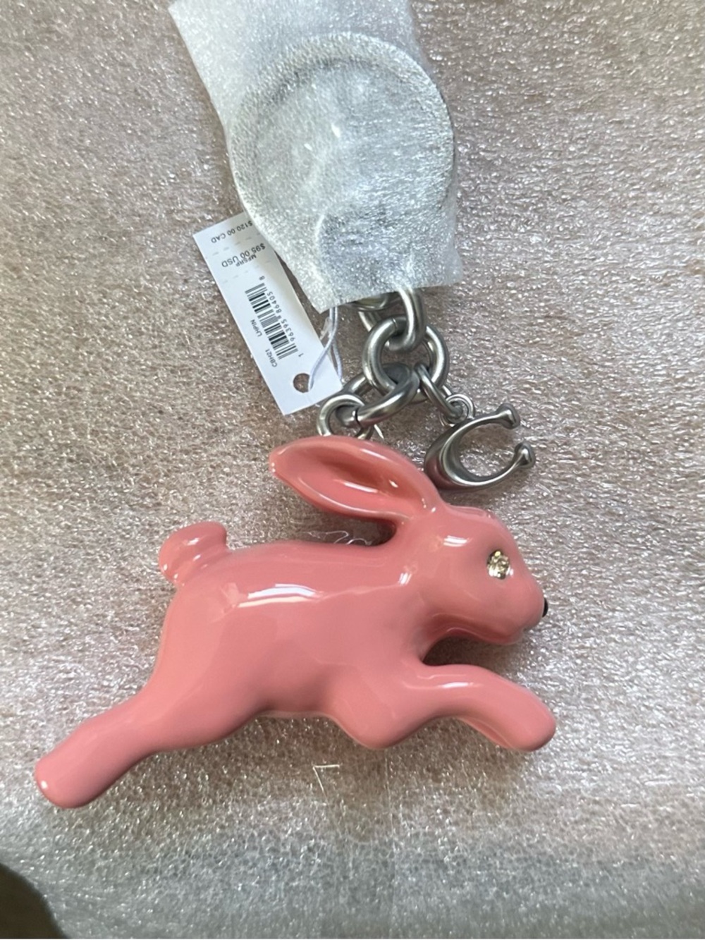 Coach Bunny Bag Charm Pink & Nickel Hardware Full Size Charm